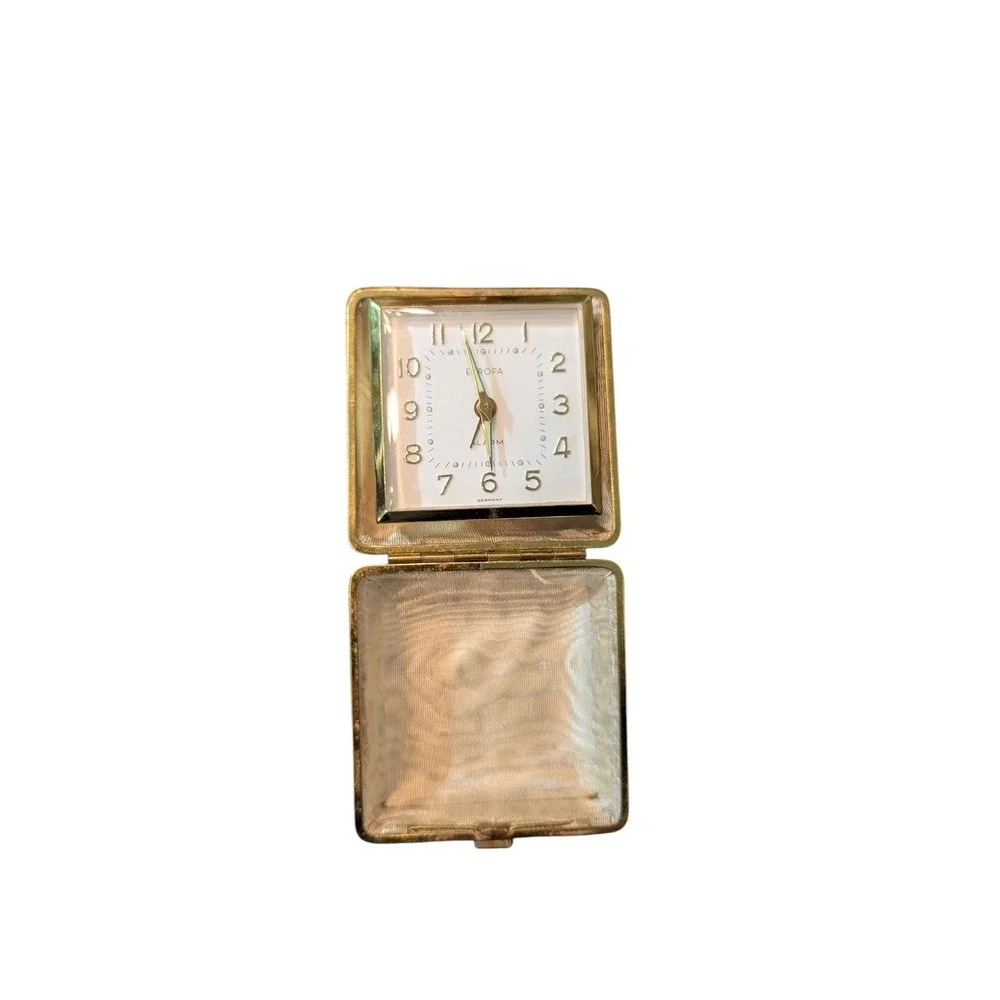 Vintage Europa‎ Travel Alarm Clock metal case Embroidered